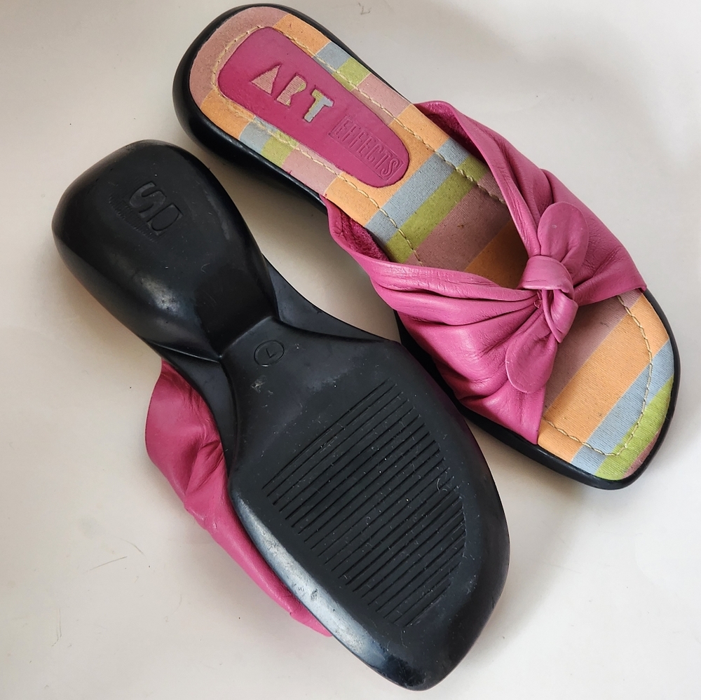 Vintage Art Effects 90s Pink Leather Knotted Slide Sandals Size 7 - Picture 8 of 9